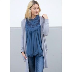 Tickled teal long cardigan blue